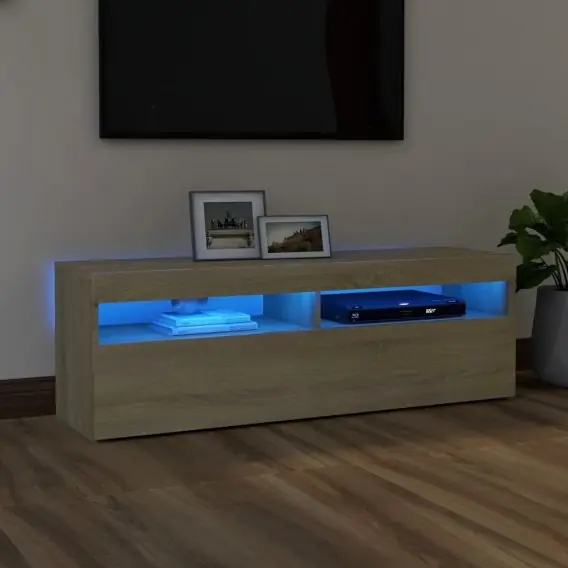 Darmowy zwrot VidaXL Szafka pod TV z oświetleniem LED, dąb sonoma, 120x35x40 cm - Hurtownia wielobranżowa Lumarko