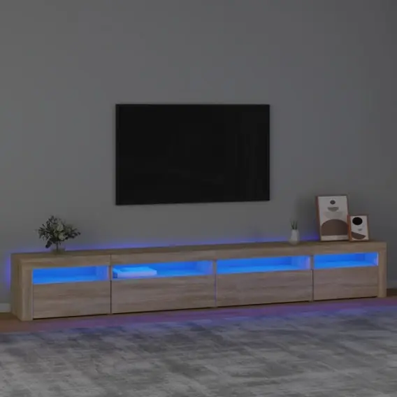 Rabat VidaXL Szafka pod TV z oświetleniem LED, dąb sonoma, 270x35x40 cm - Hurtownia wielobranżowa Lumarko