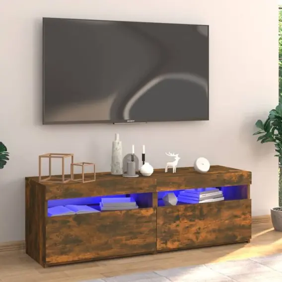 VidaXL Szafka pod TV z oświetleniem LED, przydymiony dąb, 120x35x40 cm - Hurtownia wielobranżowa Lumarko Premium