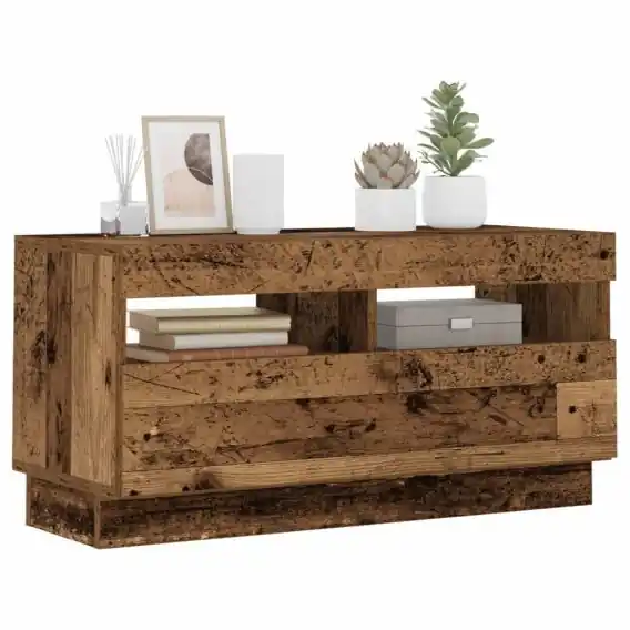 VidaXL Szafka pod TV z oświetleniem LED, stare drewno, 80x35x40 cm - Hurtownia wielobranżowa Lumarko Darmowy zwrot