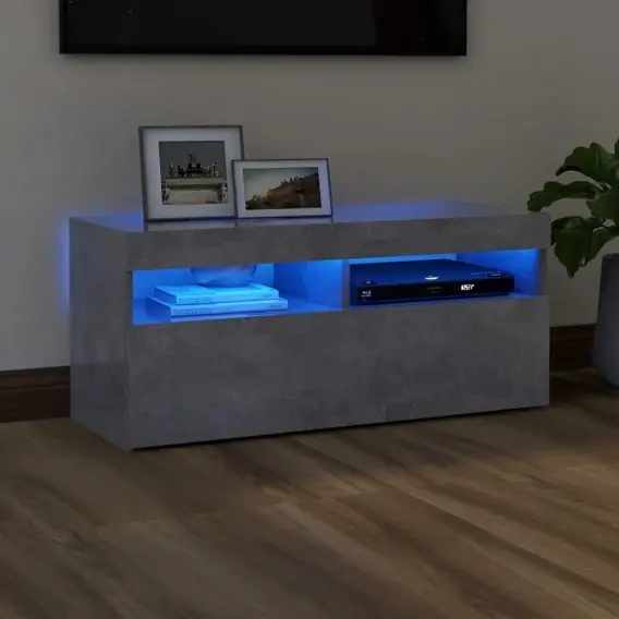 VidaXL Szafka pod TV z oświetleniem LED, szarość betonu, 90x35x40 cm - Hurtownia wielobranżowa Lumarko Oferta