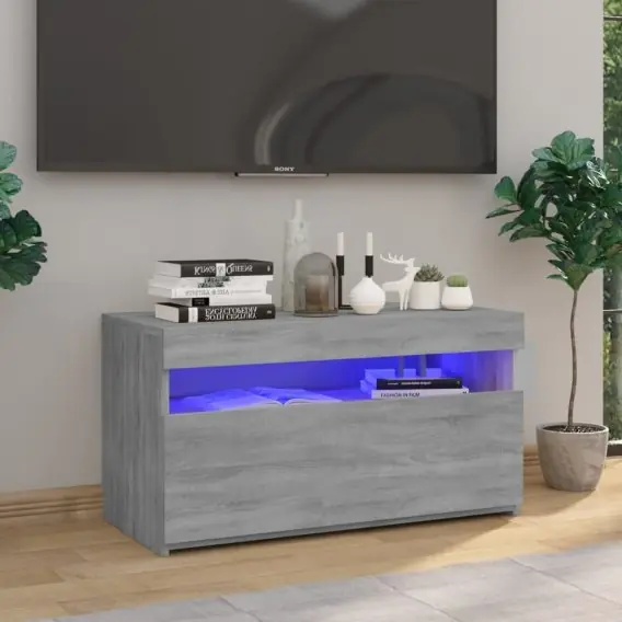 VidaXL Szafka pod TV z oświetleniem LED, szary dąb sonoma, 75x35x40 cm - Hurtownia wielobranżowa Lumarko Kup online