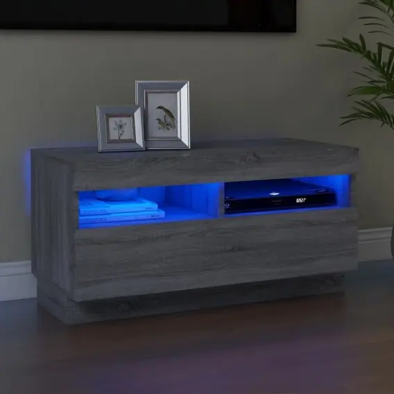 Taniej VidaXL Szafka pod TV z oświetleniem LED, szary dąb sonoma, 80x35x40 cm - Hurtownia wielobranżowa Lumarko