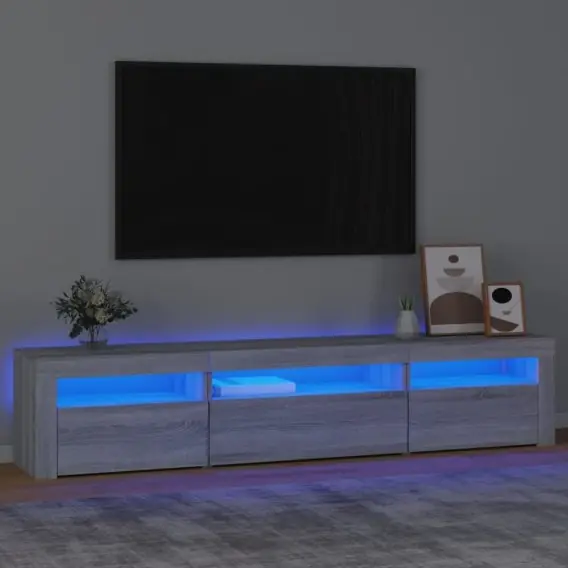 Rabat VidaXL Szafka pod TV z oświetleniem LED, szary dąb sonoma,195x35x40 cm - Hurtownia wielobranżowa Lumarko