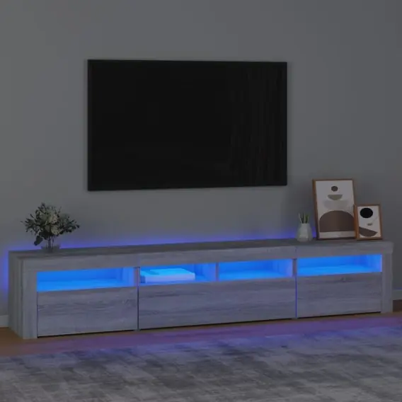 VidaXL Szafka pod TV z oświetleniem LED, szary dąb sonoma,210x35x40 cm - Hurtownia wielobranżowa Lumarko Wyjątkowa oferta