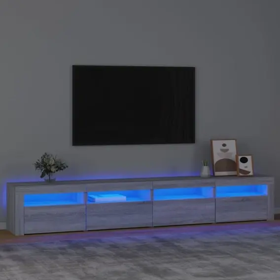 VidaXL Szafka pod TV z oświetleniem LED, szary dąb sonoma,240x35x40 cm - Hurtownia wielobranżowa Lumarko Ograniczona ilość