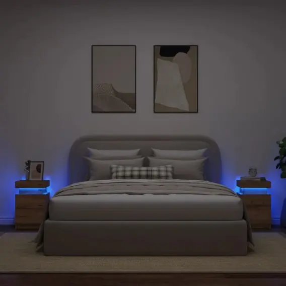 Szybka dostawa VidaXL Szafki nocne z LED, 2 szt., dąb artisian, 35x39x55 cm - Hurtownia wielobranżowa Lumarko
