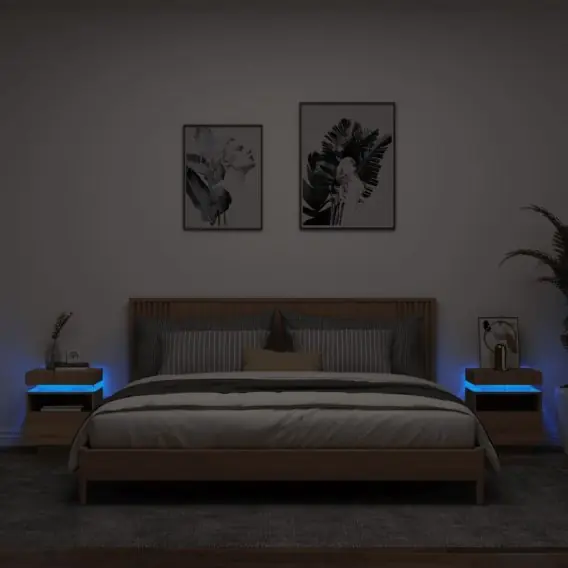 VidaXL Szafki nocne z LED, 2 szt., dąb sonoma, 40x39x48,5 cm - Hurtownia wielobranżowa Lumarko Zamów dziś