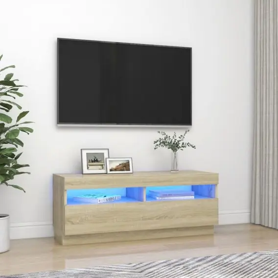 VidaXL Szafka TV z oświetleniem LED, dąb sonoma, 100x35x40 cm - Hurtownia wielobranżowa Lumarko Do wyczerpania zapasów