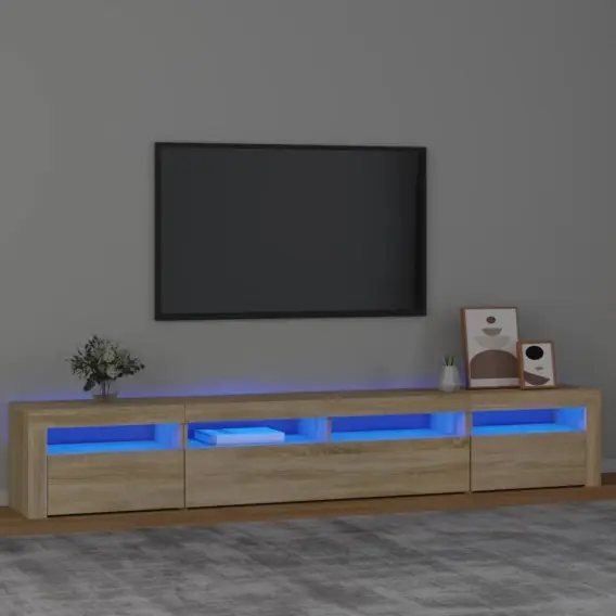 VidaXL Szafka TV z oświetleniem LED, dąb sonoma, 240x35x40 cm - Hurtownia wielobranżowa Lumarko Do wyczerpania zapasów