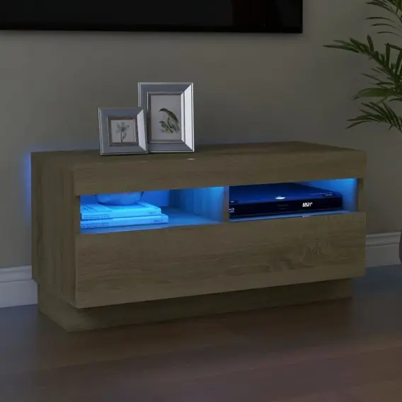 VidaXL Szafka TV z oświetleniem LED, dąb sonoma, 80x35x40 cm - Hurtownia wielobranżowa Lumarko Taniej