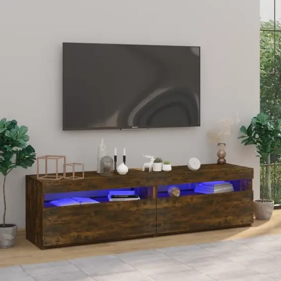 Premium VidaXL Szafki pod TV z LED, 2 szt., przydymiony dąb, 75x35x40 cm - Hurtownia wielobranżowa Lumarko