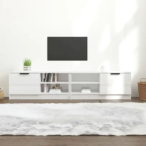 VidaXL Szafki pod TV, 2 szt., białe, wysoki połysk, 80x35x36,5 cm - Hurtownia wielobranżowa Lumarko Wyprzedaż