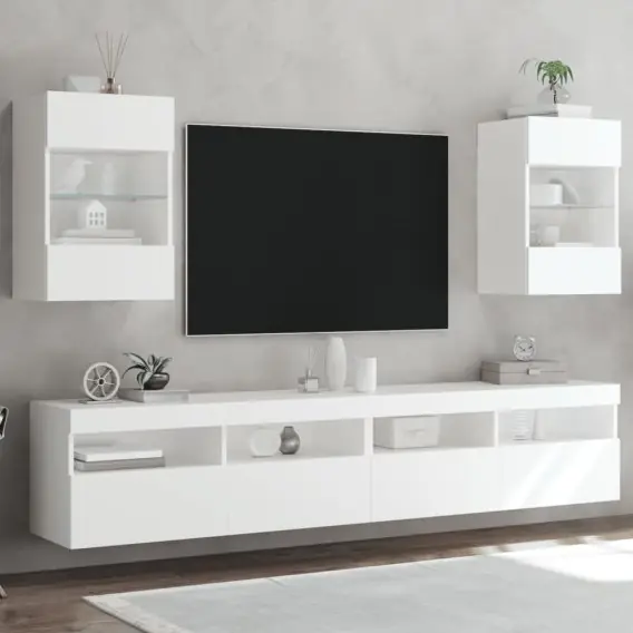 VidaXL Szafki wiszące z oświetleniem LED do telewizora, 2 szt., białe, 40x30x60,5 cm - Hurtownia wielobranżowa Lumarko Sprawdź teraz
