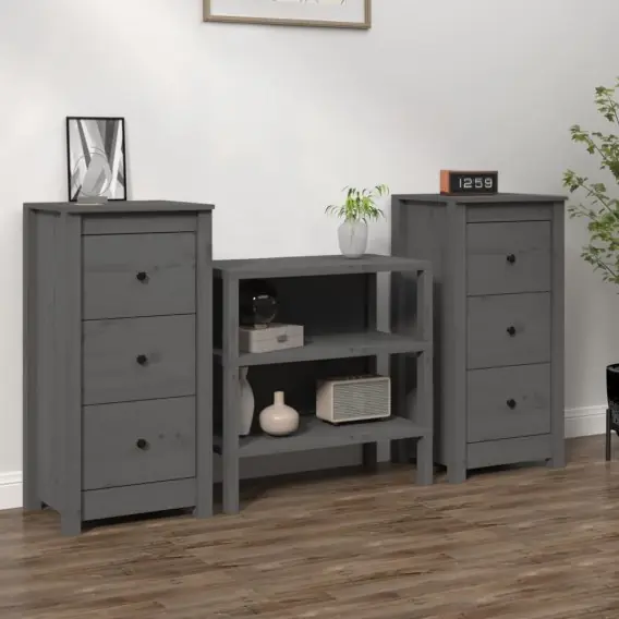 Promocja VidaXL Szafki, 2 szt., szare 40x35x80 cm, lite drewno sosnowe - Hurtownia wielobranżowa Lumarko