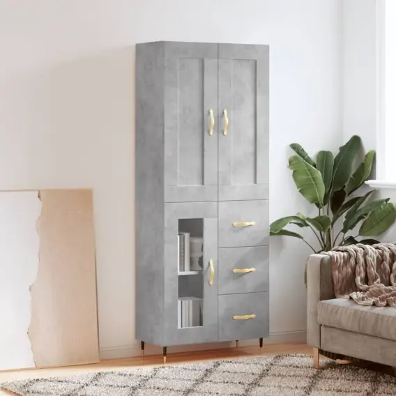 VidaXL Witrynka, szarość betonu 69,5x34x180 cm materiał drewnopochodny - Hurtownia wielobranżowa Lumarko Tylko do końca tygodnia
