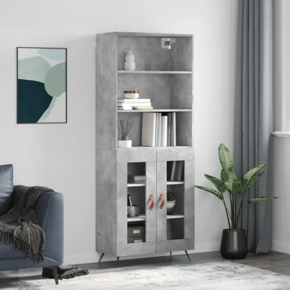 Zniżka VidaXL Witrynka, szarość betonu 69,5x34x180 cm materiał drewnopochodny - Hurtownia wielobranżowa Lumarko
