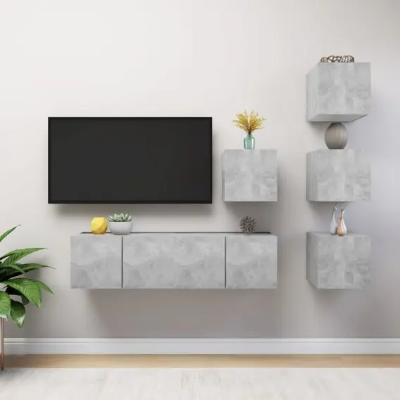Tylko dziś VidaXL Zestaw 6 szafek TV, szarość betonu, materiał drewnopochodny - Hurtownia wielobranżowa Lumarko
