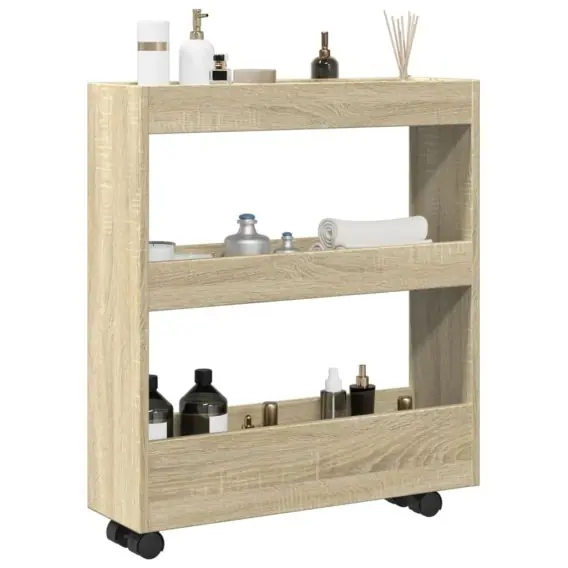 Oferta Wąski wózek pomocniczy, 3-poziomowy, dąb sonoma Lumarko! - Hurtownia wielobranżowa Lumarko