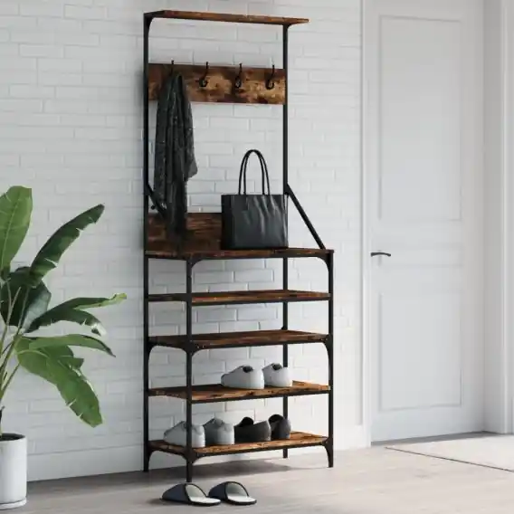 Wieszak na ubrania z miejscem na buty, ciemny dąb 70x34x184 cm Lumarko! - Hurtownia wielobranżowa Lumarko Darmowy zwrot