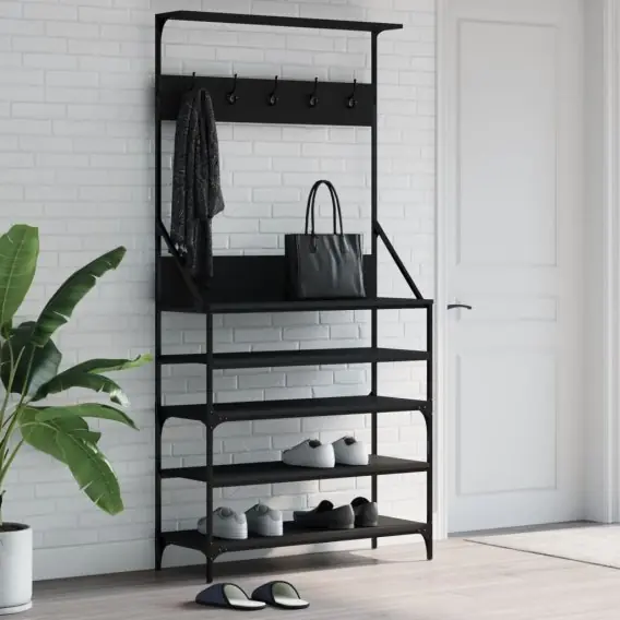 Ekspresowa dostawa Wieszak na ubrania z miejscem na buty, czarny, 90x34x184 cm Lumarko! - Hurtownia wielobranżowa Lumarko