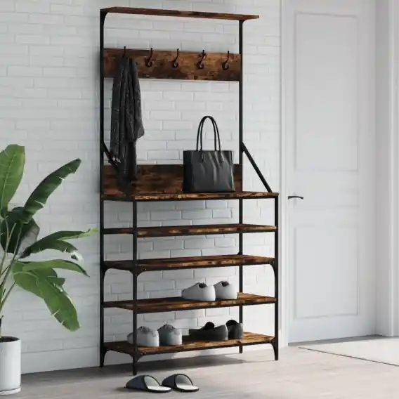Wieszak na ubrania z miejscem na buty, opalany dąb 90x34x184 cm Lumarko! - Hurtownia wielobranżowa Lumarko Rabat
