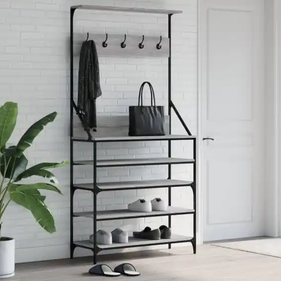 Dostępne od ręki Wieszak na ubrania z miejscem na buty, szary dąb, 90x34x184 cm Lumarko! - Hurtownia wielobranżowa Lumarko