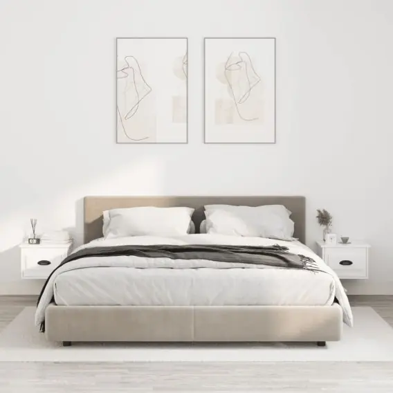 Szybka dostawa Wiszące szafki nocne, 2 szt., białe z połyskiem, 41,5x36x28 cm Lumarko! - Hurtownia wielobranżowa Lumarko