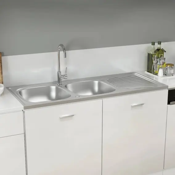 Zlew kuchenny dwukomorowy, srebrny, 1200x600x155 mm, stal Lumarko! Lumarko! - Hurtownia wielobranżowa Lumarko Szybka dostawa