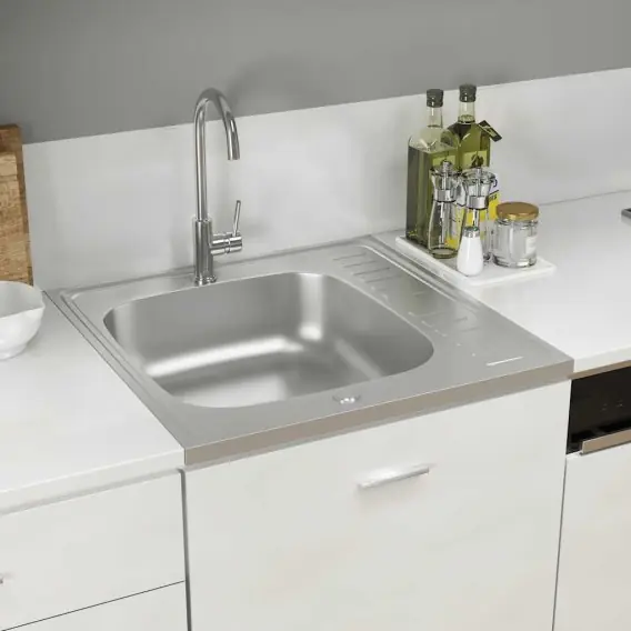 Oferta czasowa Zlew kuchenny z ociekaczem, srebrny, 600x600x155 mm, stal Lumarko! Lumarko! - Hurtownia wielobranżowa Lumarko