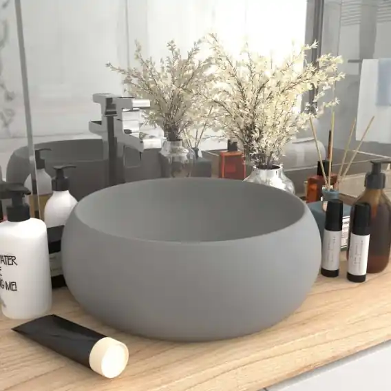 Bestseller Luksusowa, okrągła umywalka, matowy szary, 40x15 cm, ceramiczna Lumarko! - Hurtownia wielobranżowa Lumarko