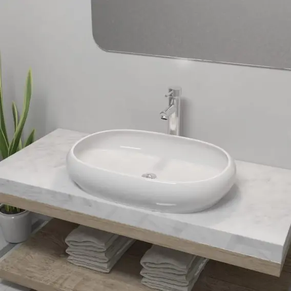 Tylko do końca tygodnia Umywalka z baterią mieszającą, ceramiczna, owalna, biała Lumarko! - Hurtownia wielobranżowa Lumarko