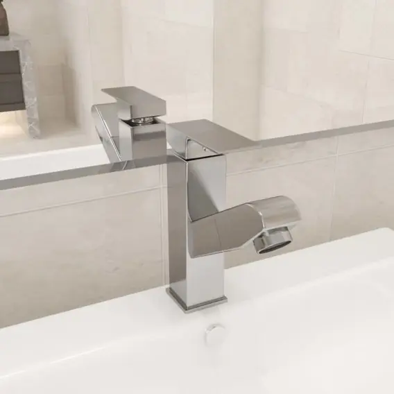 Bateria umywalkowa, z funkcją wyciągania, srebrna, 157x172 mm - Hurtownia wielobranżowa Lumarko Promocja