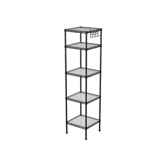Półka łazienkowa , metalowa półka stojąca, solidna, udźwig do 100 kg, z 5 płytami PP, ze zdejmowanymi haczykami, 30 x 30 x 123,5 cm, z możliwością rozbudowy, do małych pomieszczeń, czarny LGR23BK Lumarko Oferta czasowa