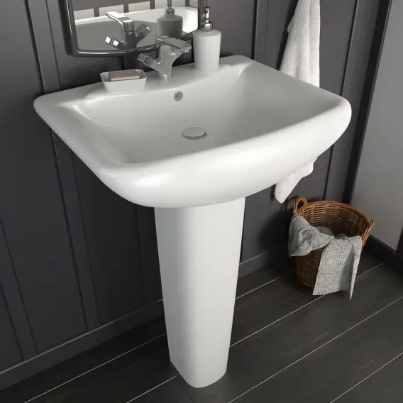 Kup online Umywalka z postumentem, ceramiczna, biała, 580x470x200 mm - Hurtownia wielobranżowa Lumarko