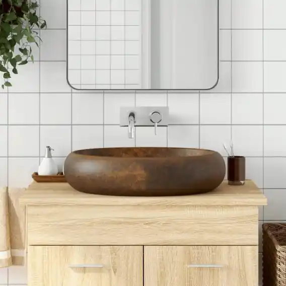 Umywalka nablatowa, brązowa, owalna, 59x40x15 cm, ceramiczna Lumarko! - Hurtownia wielobranżowa Lumarko Promocja