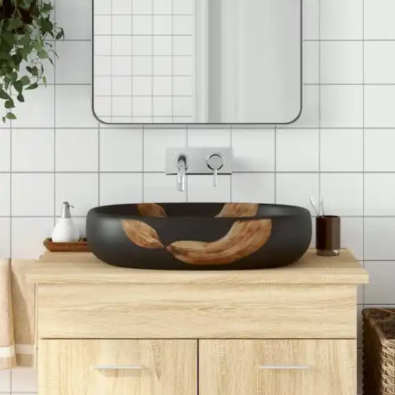 Najlepsza cena Umywalka nablatowa, czarna, owalna, 59x40x14 cm, ceramiczna Lumarko! - Hurtownia wielobranżowa Lumarko