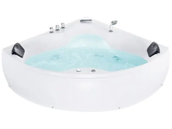 Najlepsza cena Wanna narożna z hydromasażem LED SENADO 205 x 150 cm Biały Lumarko
