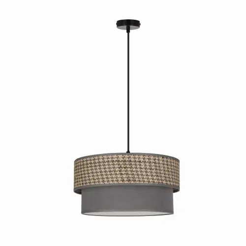 Kup teraz KARRARA Lampa Wisząca Czarny 1x60W E27 Abażur Szaro Beżowy+szary