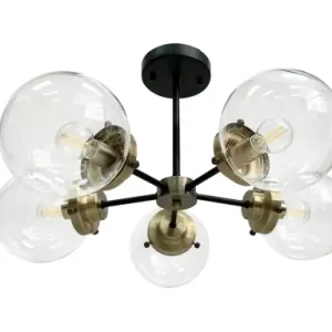Obniżka ceny LENS Lampa Sufitowa Czarny+patynowy 5x40W E14 Klosz Bezbarwny