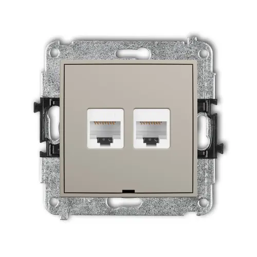 Mechanizm gniazda komputerowego podwójnego 2xRJ45, kat. 5e, 8-stykowy, bez pola opisowego Karlik MINI taupe 60MGKBO-2 Hit sprzedaży