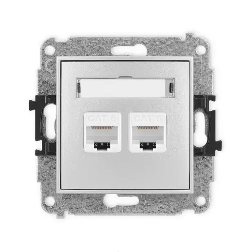 Wysoka jakość Mechanizm gniazda komputerowego podwójnego 2xRJ45, kat. 6, 8-stykowy Karlik ICON srebrny metalik 7IGK-4