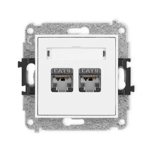 Mechanizm gniazda komputerowego podwójnego 2xRJ45, kat. 6, ekranowany, 8-stykowy Karlik MINI biały mat 25MGK-6 Cena promocyjna