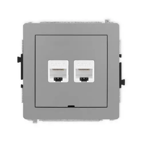 Oferta Mechanizm gniazda komputerowego podwójnego 2xRJ45, kat. 6, 8-stykowy, bez pola opisowego Karlik DECO szary mat 27DGKBO-4