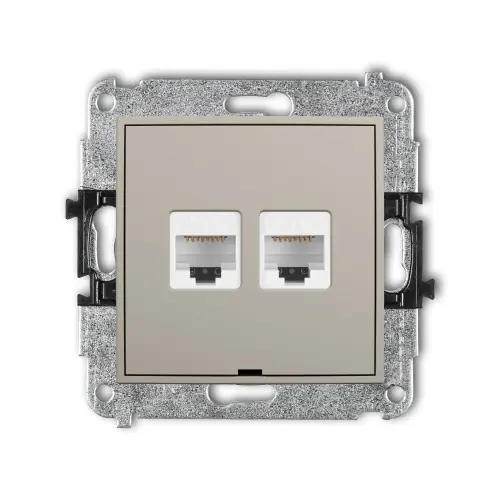 Wysoka jakość Mechanizm gniazda komputerowego podwójnego 2xRJ45, kat. 6, 8-stykowy, bez pola opisowego Karlik ICON taupe 60IGKBO-4