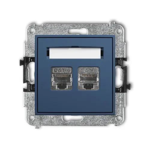 Łatwy zwrot Mechanizm gniazda komputerowego podwójnego 2xRJ45, kat. 6, ekranowany, 8-stykowy Karlik MINI navy blue 64MGK-6