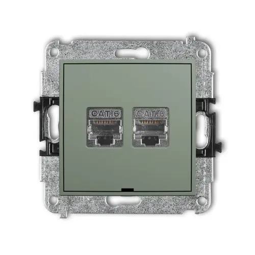 Mechanizm gniazda komputerowego podwójnego 2xRJ45, kat. 6, ekranowany, 8-stykowy, bez pola opisowego Karlik ICON szałwiowy 61IGKBO-6 Kup teraz