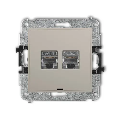 Mechanizm gniazda komputerowego podwójnego 2xRJ45, kat. 6, ekranowany, 8-stykowy, bez pola opisowego Karlik MINI taupe 60MGKBO-6 Ograniczona ilość