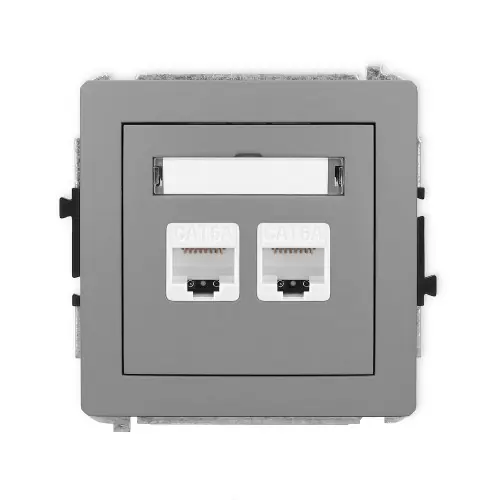 Wyprzedaż Mechanizm gniazda komputerowego podwójnego 2xRJ45, kat. 6A, 8-stykowy Karlik DECO szary mat 27DGK-8