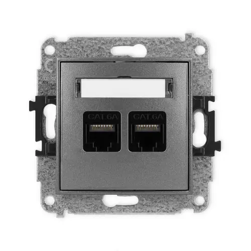 Szybka dostawa Mechanizm gniazda komputerowego podwójnego 2xRJ45, kat. 6A, 8-stykowy Karlik MINI grafitowy 11MGK-8